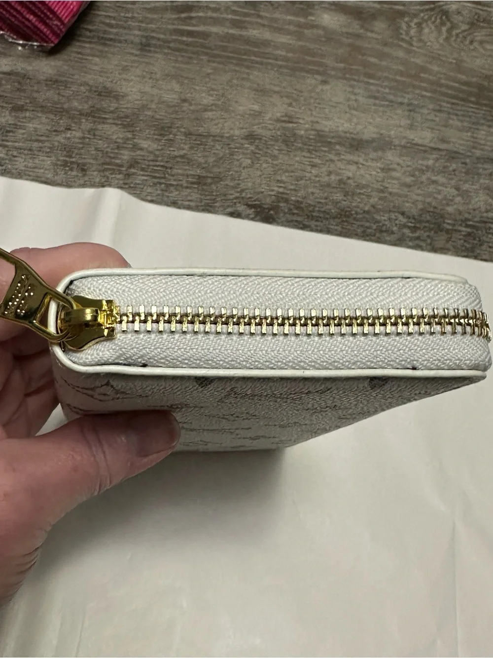 Inspired White and Gray Monogram Zip Wallet